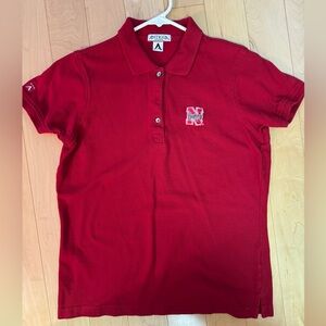 Antigua Red Button Down Polo 👕 Shirt with Nebraska Cornhuskers embroidered logo